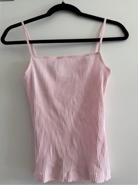 Aritzia Wilfred Pink Ribbed Stretchy Cropped Spaghetti Strap Tank Top - Women